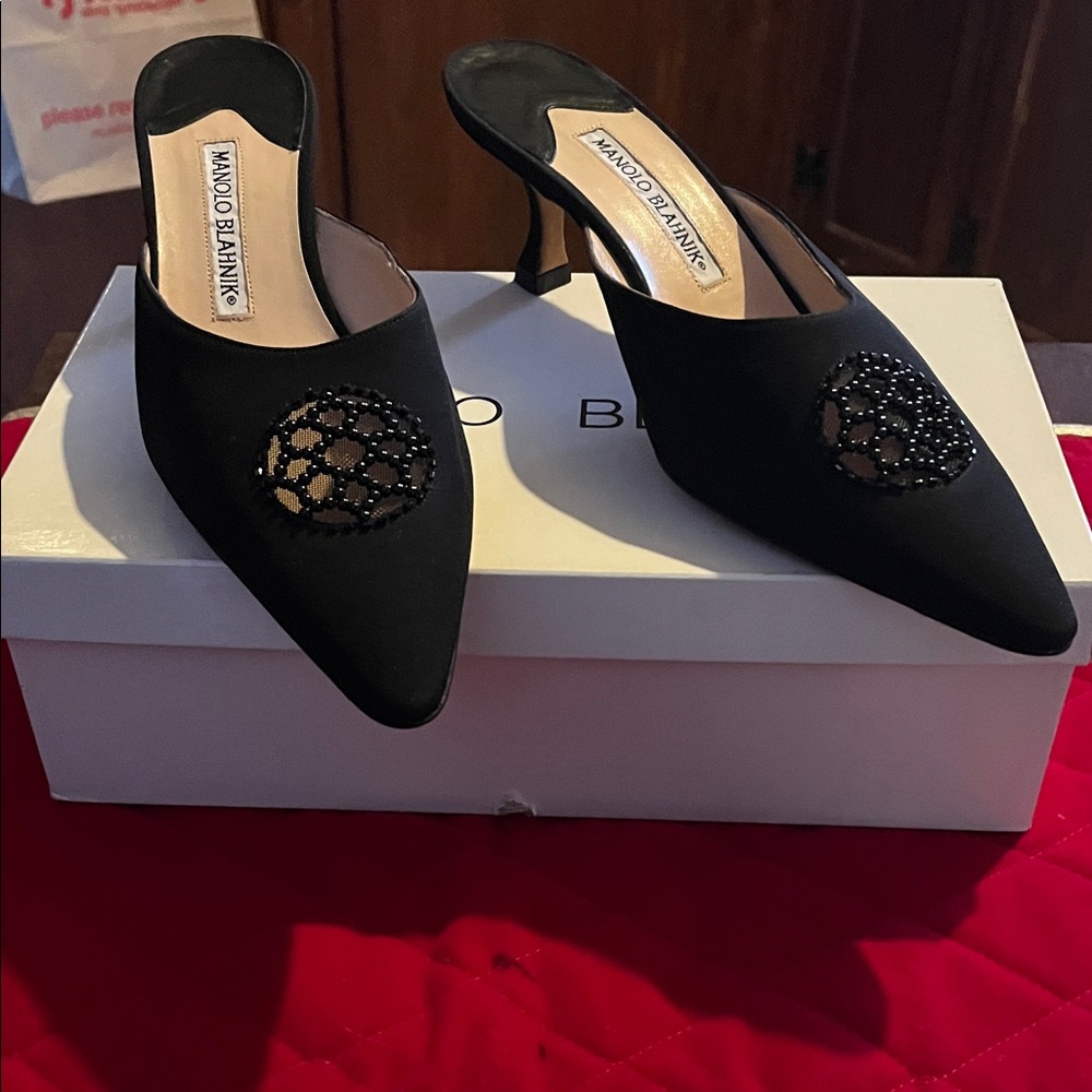 Manolo Blahnik Black Embellished Heels